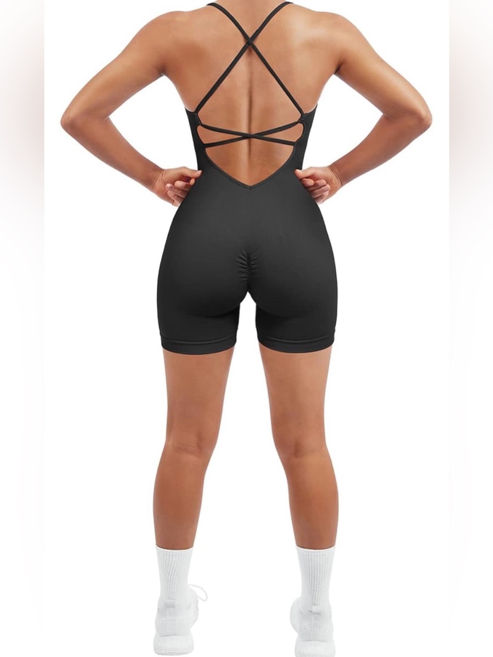 NWOT athletic strappy High-Waist Black Women's Active Shorts Romper